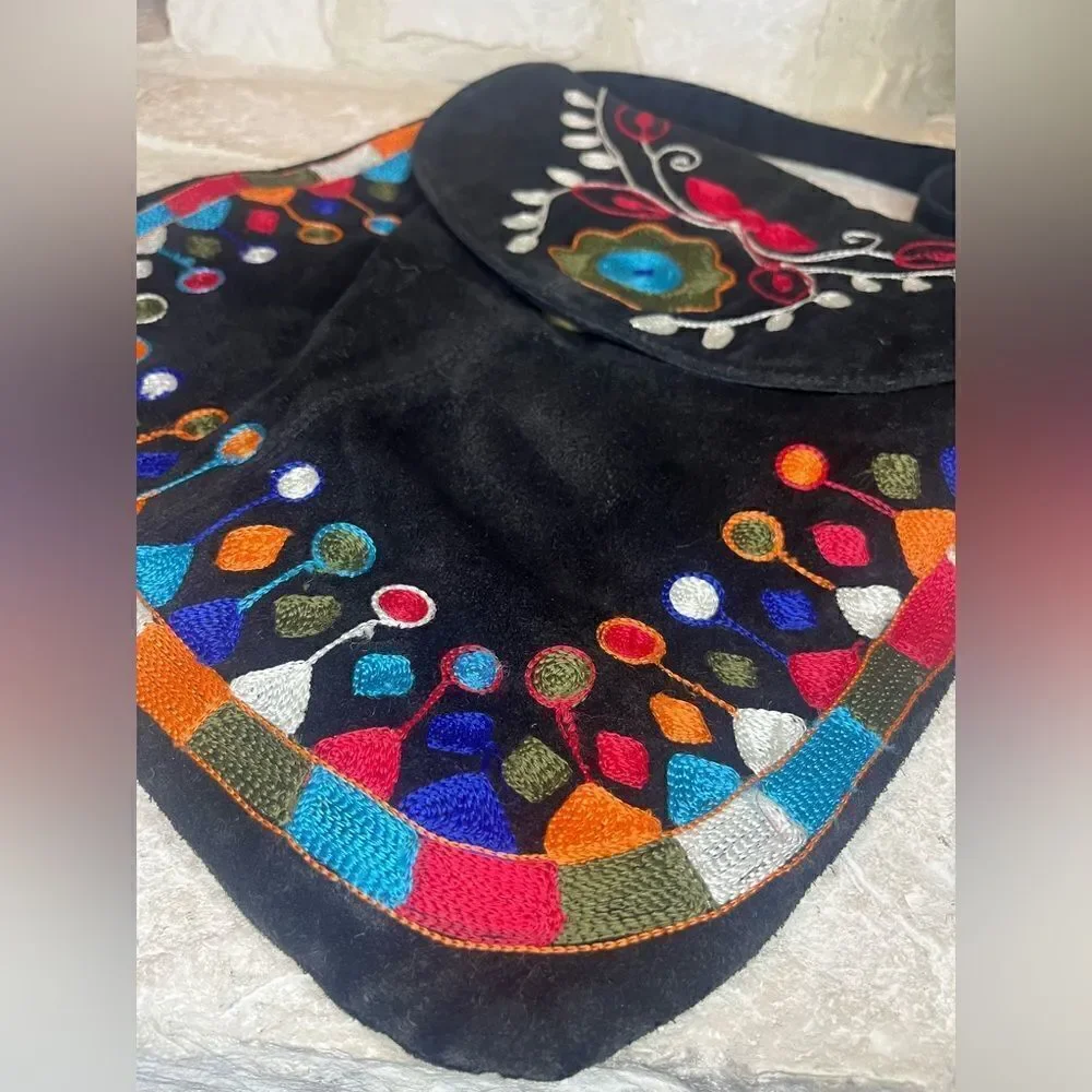 Embroidered (colorful) Bohemian hobo crossbody leather bag